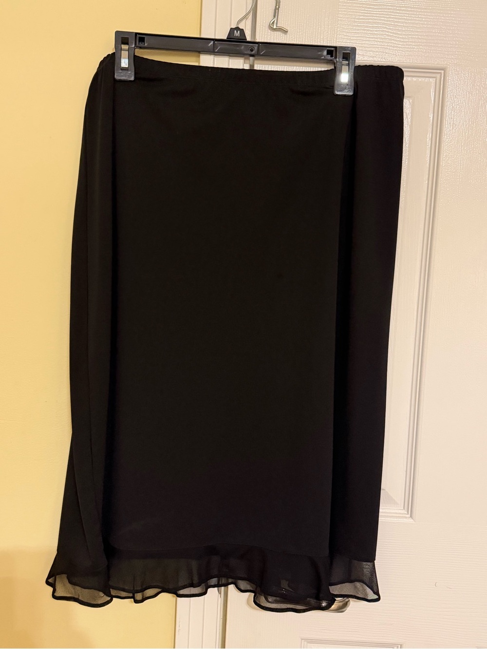 Women's Black Midi Skirt with Sheer Ruffled Hem